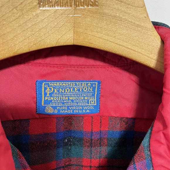 Vintage Pendleton Flannel Shirt Mens M Red Gr Royal Stewart Plaid Wool Button Up - Picture 3 of 5